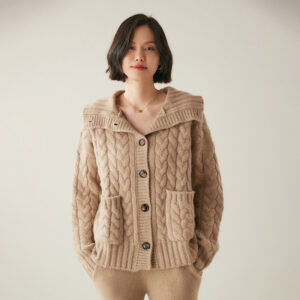 French Style Turtleneck Cashmere Cardigan For Women
