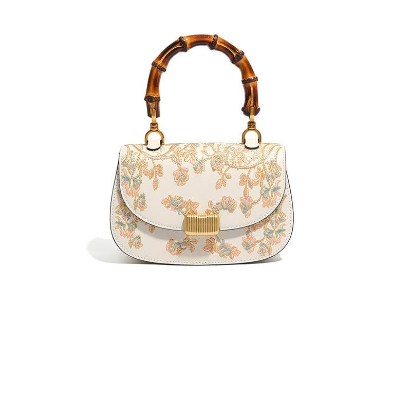 Cowhide Embroidery Ladies Bamboo Handbag - Image 5